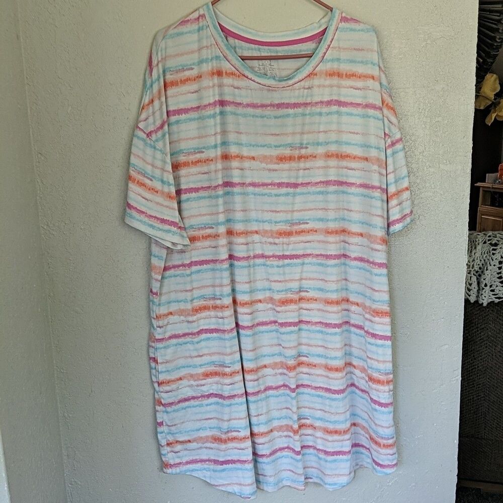 Secret Treasures Women's Sleep Shirt 2x 3x Blue Orange White Pink Stripe